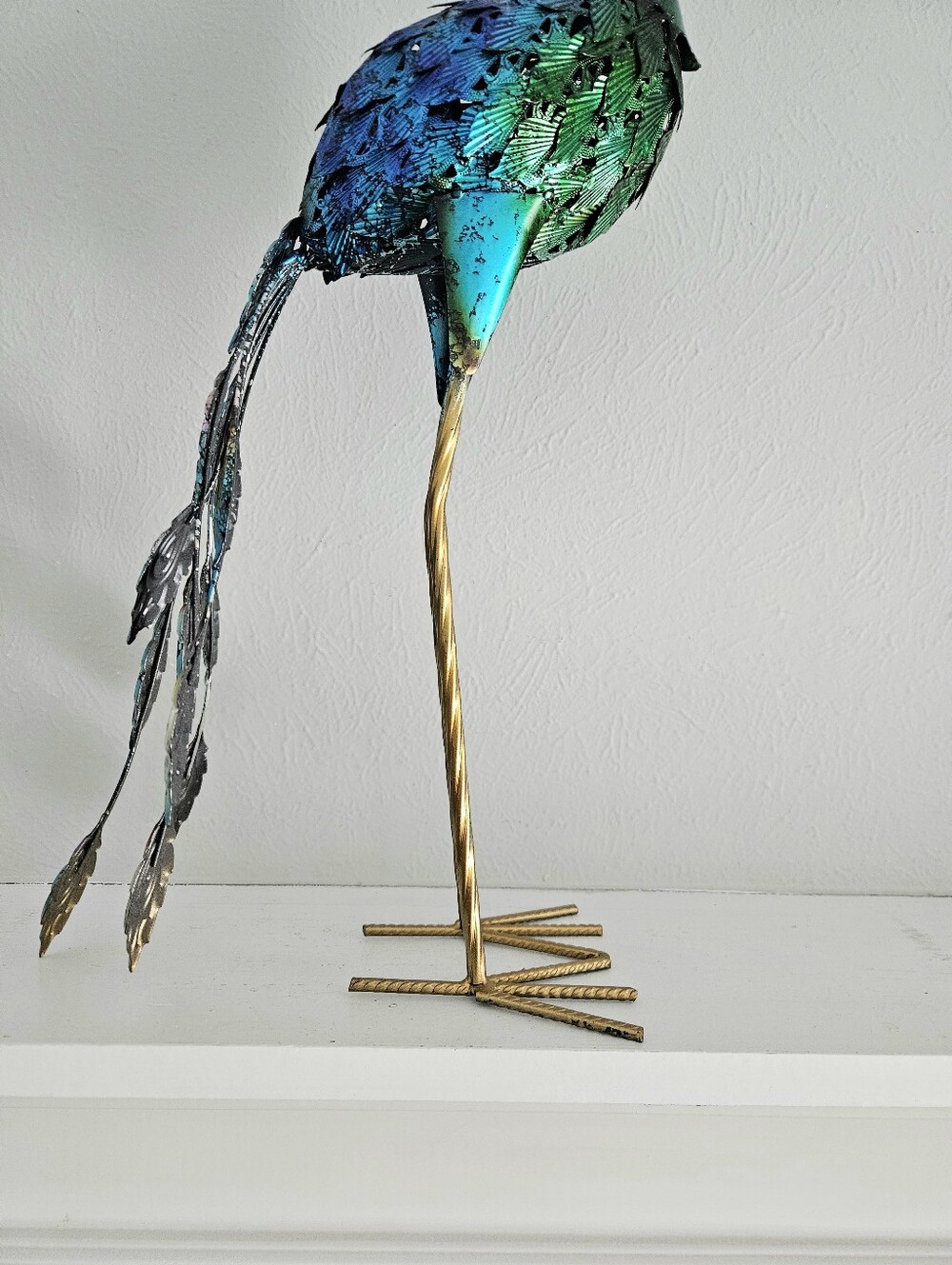 NWOT Jewel Toned Large Metal Peacock Home/Garden Sculpture - Picture 3 of 7
